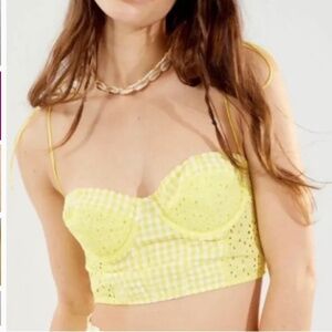 New! Urban Outfitters yellow gingham eyelet corset crop top